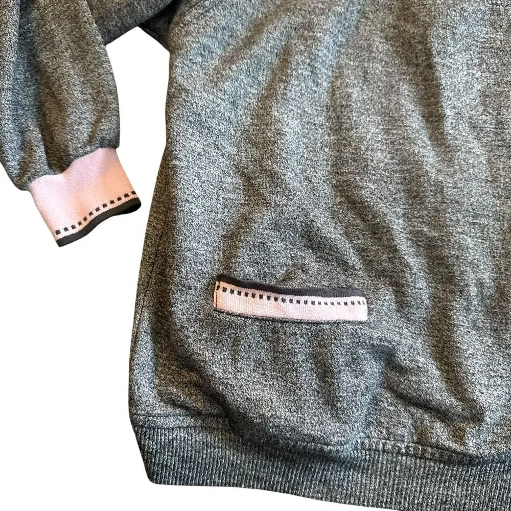 Vintage Gitano‎ Quarter Zip Up Grey And Pink  Pockets Medium